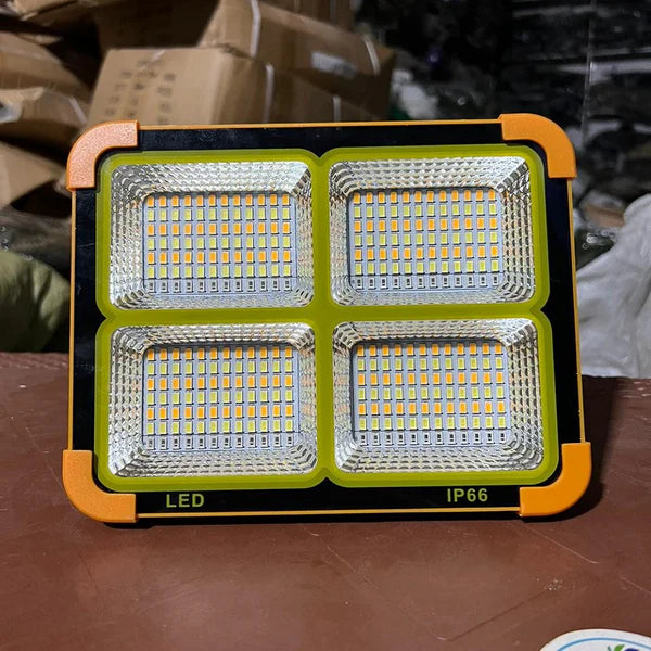 100W LED Flood Light with Solar Panel and Power Bank for Bright Outdoor Lighting and Portable Charging