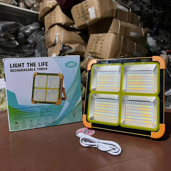 100W LED Flood Light with Solar Panel and Power Bank for Bright Outdoor Lighting and Portable Charging