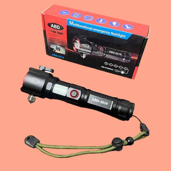 5-in-1 Rechargeable Flashlight and Power Bank with 1KM Range for Long-Distance Illumination and Charging