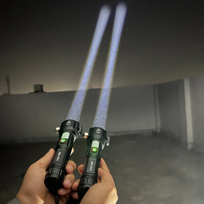 5-in-1 Rechargeable Flashlight and Power Bank with 1KM Range for Long-Distance Illumination and Charging