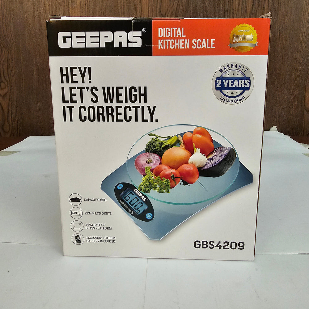 Geepas Digital Kitchen Scale GBS4209 for Precise Ingredient Weighing with Easy-to-Read LCD Display