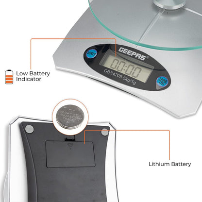 Geepas Digital Kitchen Scale GBS4209 With 2 Year Warranty