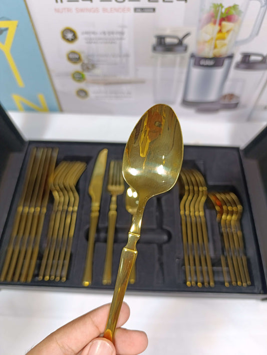 Lot Imported 24-Piece Premium Golden Cutlery Set for Elegant Dining with Durable Stainless Steel and Luxurious Finish