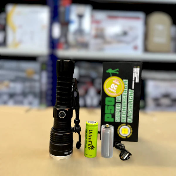 P50 Rechargeable Flashlight for Bright, Long-Lasting Illumination with Durable Design and Adjustable Beam