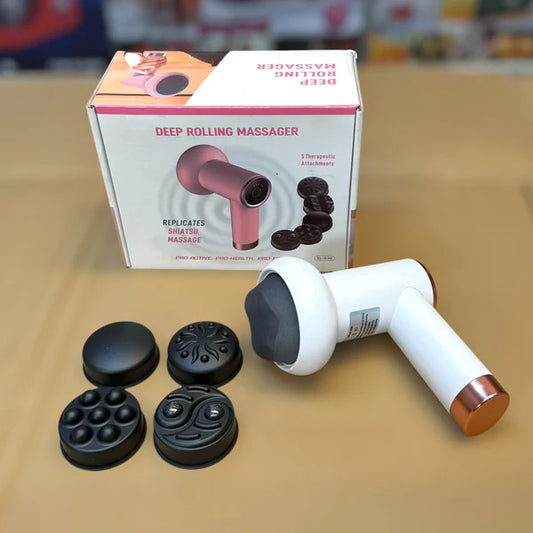 Rechargeable Rolling Massager with 5 Therapeutic Attachments for Full-Body Relaxation and Pain Relief